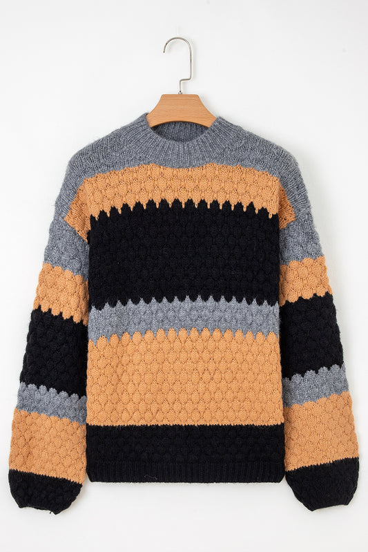 Khaki Color Block High Neck Baggy Sweater