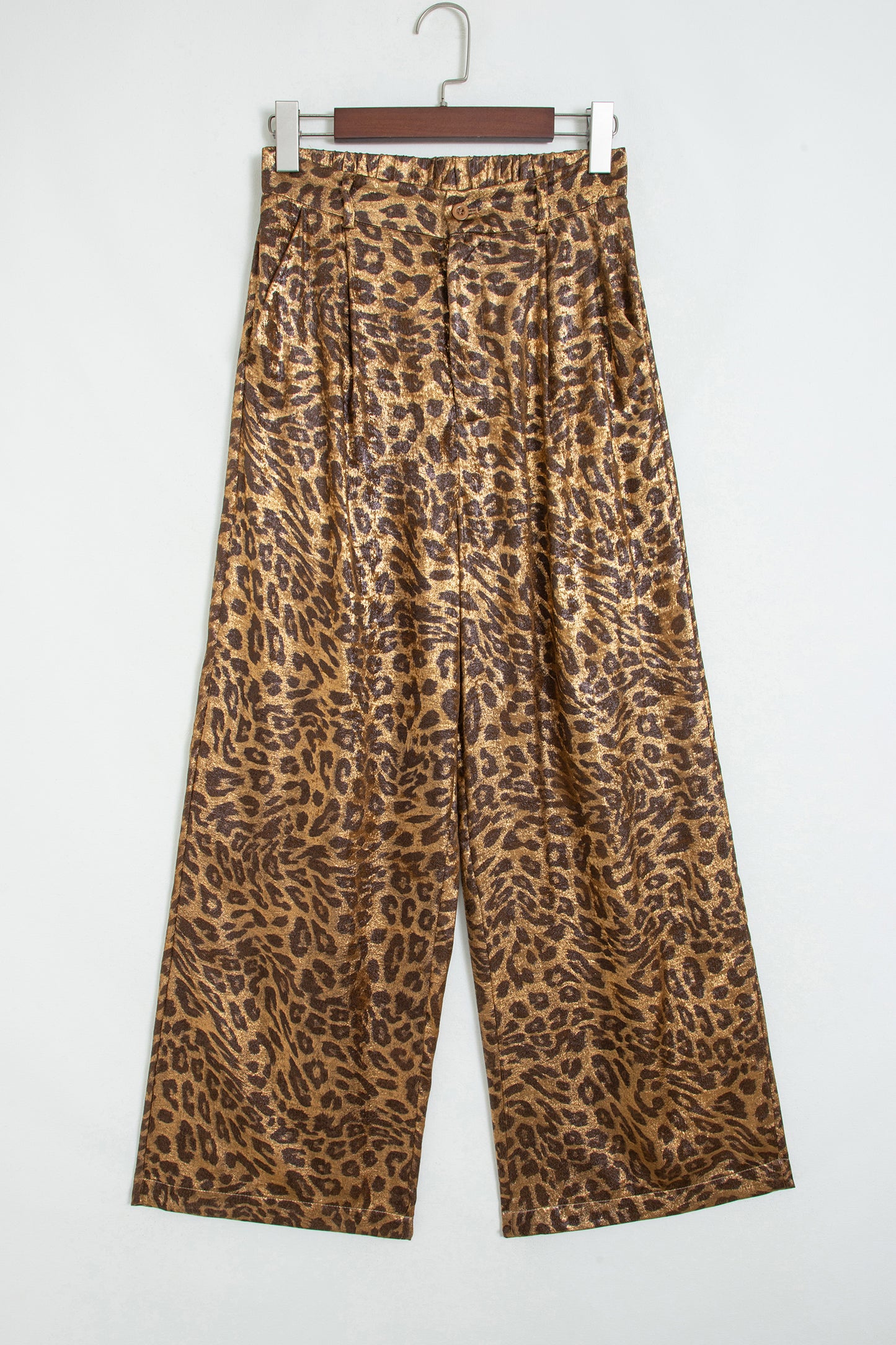 Multicolour Leopard Print Western Style Wide Leg Full Length Pants