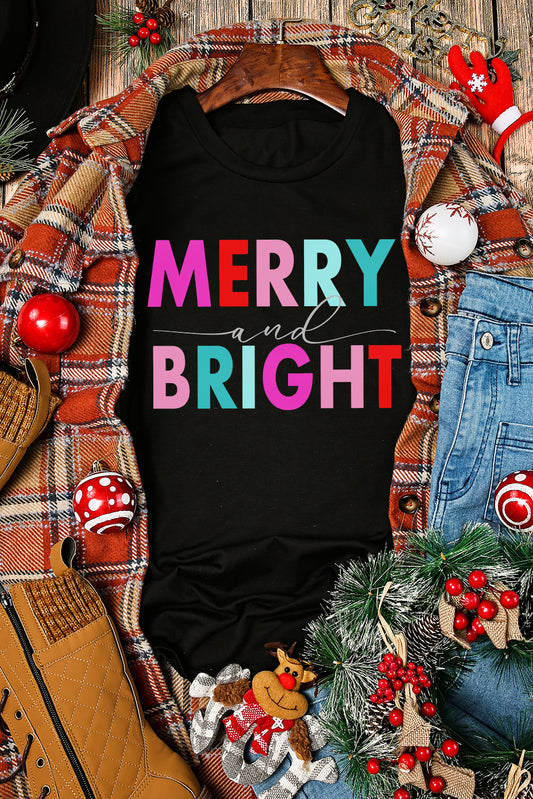 T-shirt noir à col rond et imprimé graphique MERRY and BRIGHT
