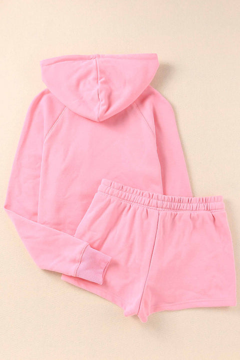 Cropped Hoodie and Drawstring High Waist Shorts Set