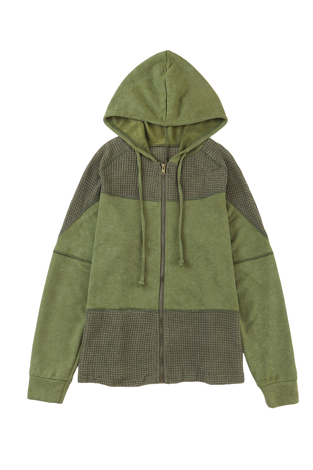 Khaki Waffle Patchwork Vintage Washed Hooded Jacket