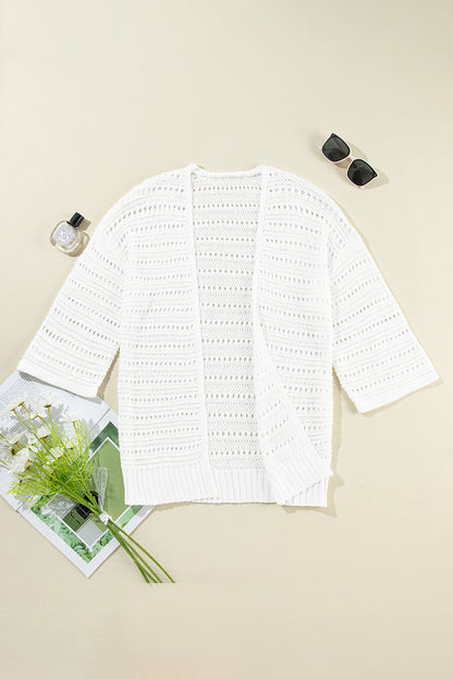 Cardigan ouvert à manches bracelet en tricot pointelle blanc