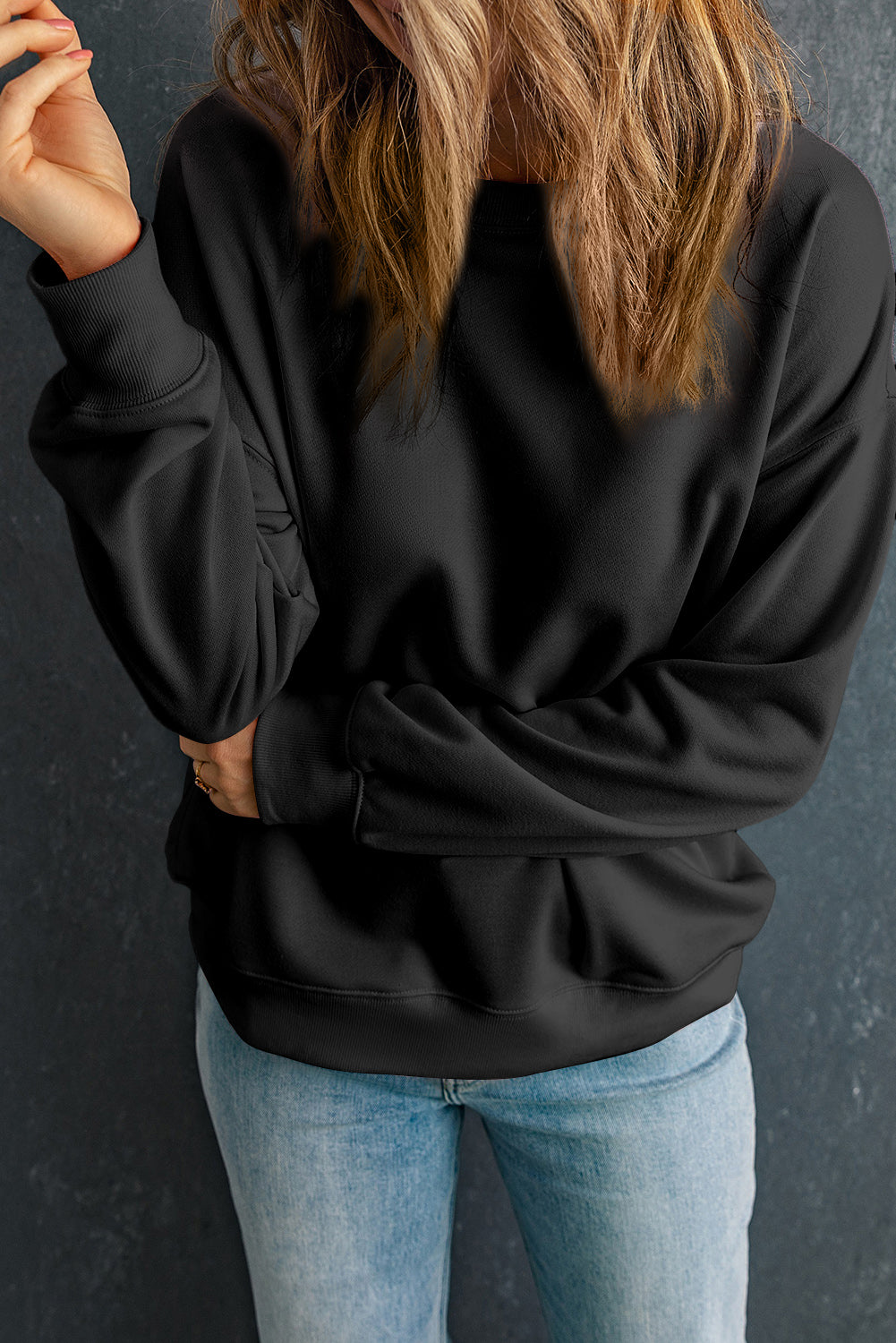 Dark Green Solid Classic Crewneck Pullover Sweatshirt