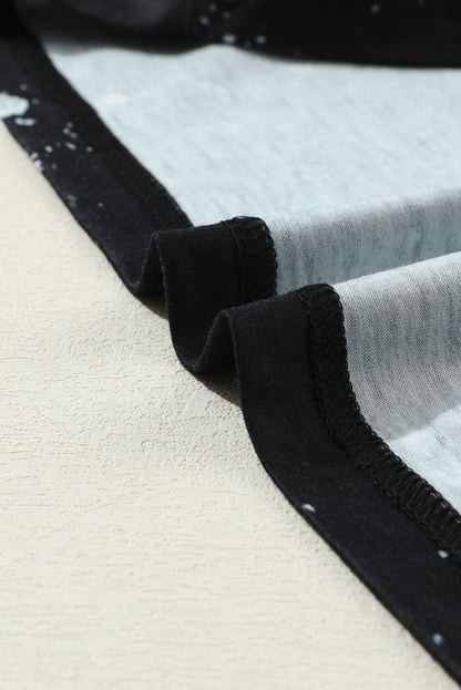 Black Bleached Elastic Neckline Ripped Sleeve Mini Dress