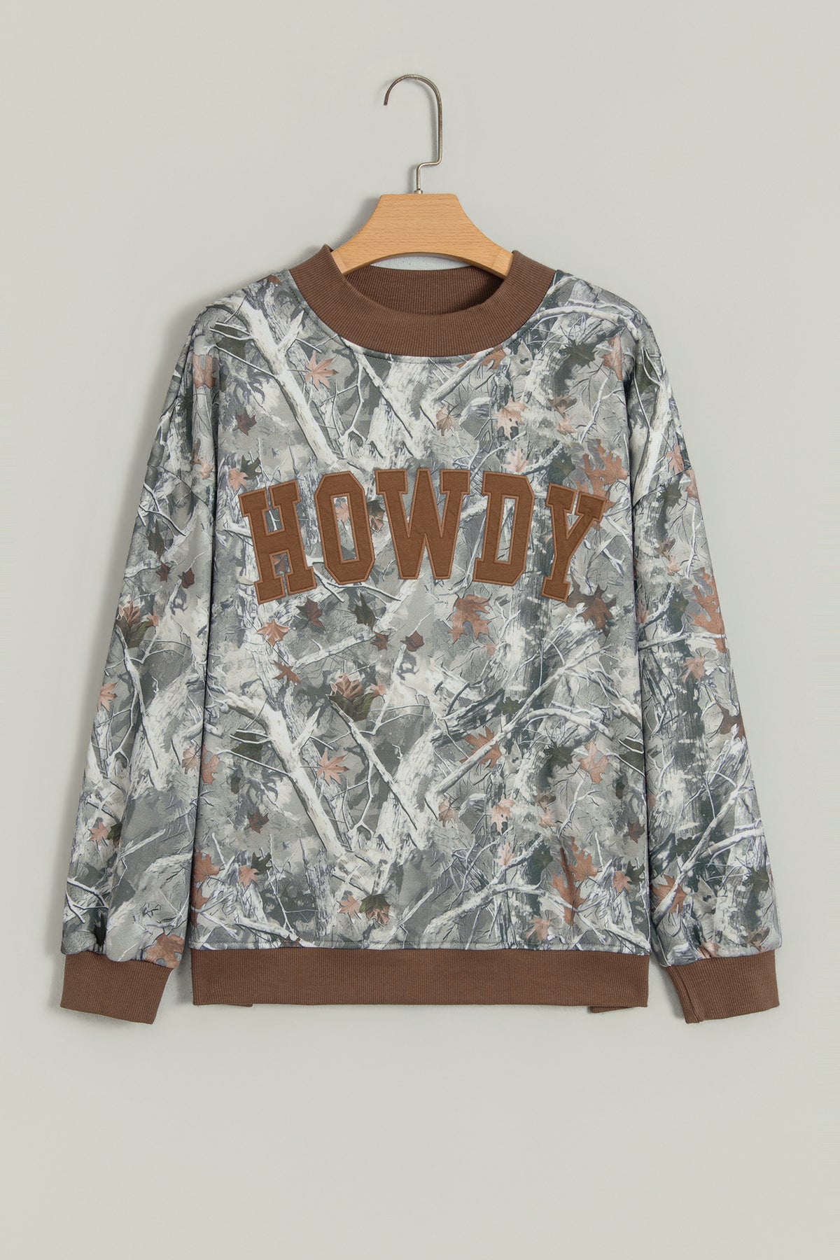 Gray Western Camo/Mallard Letter Print Baggy Pullover Sweatshirt