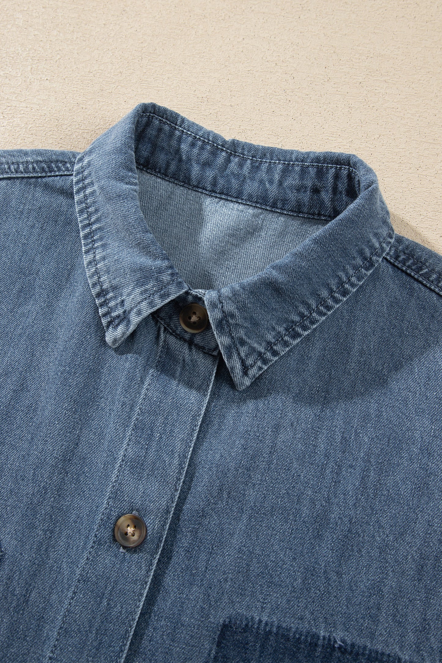 Sky Blue Color Block Pocket Detail Casual Button Down Denim Shirt