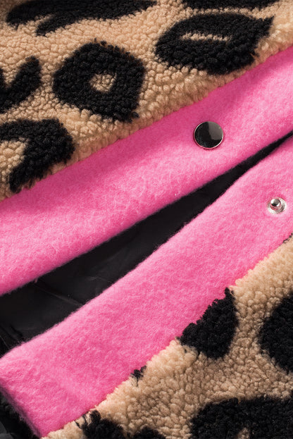 Veste Teddy léopard à bordure contrastante