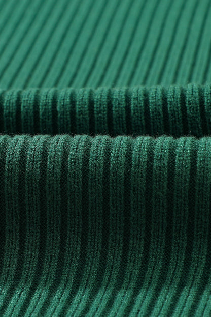 Pull à manches courtes en tricot côtelé vert noirâtre avec poches plaquées