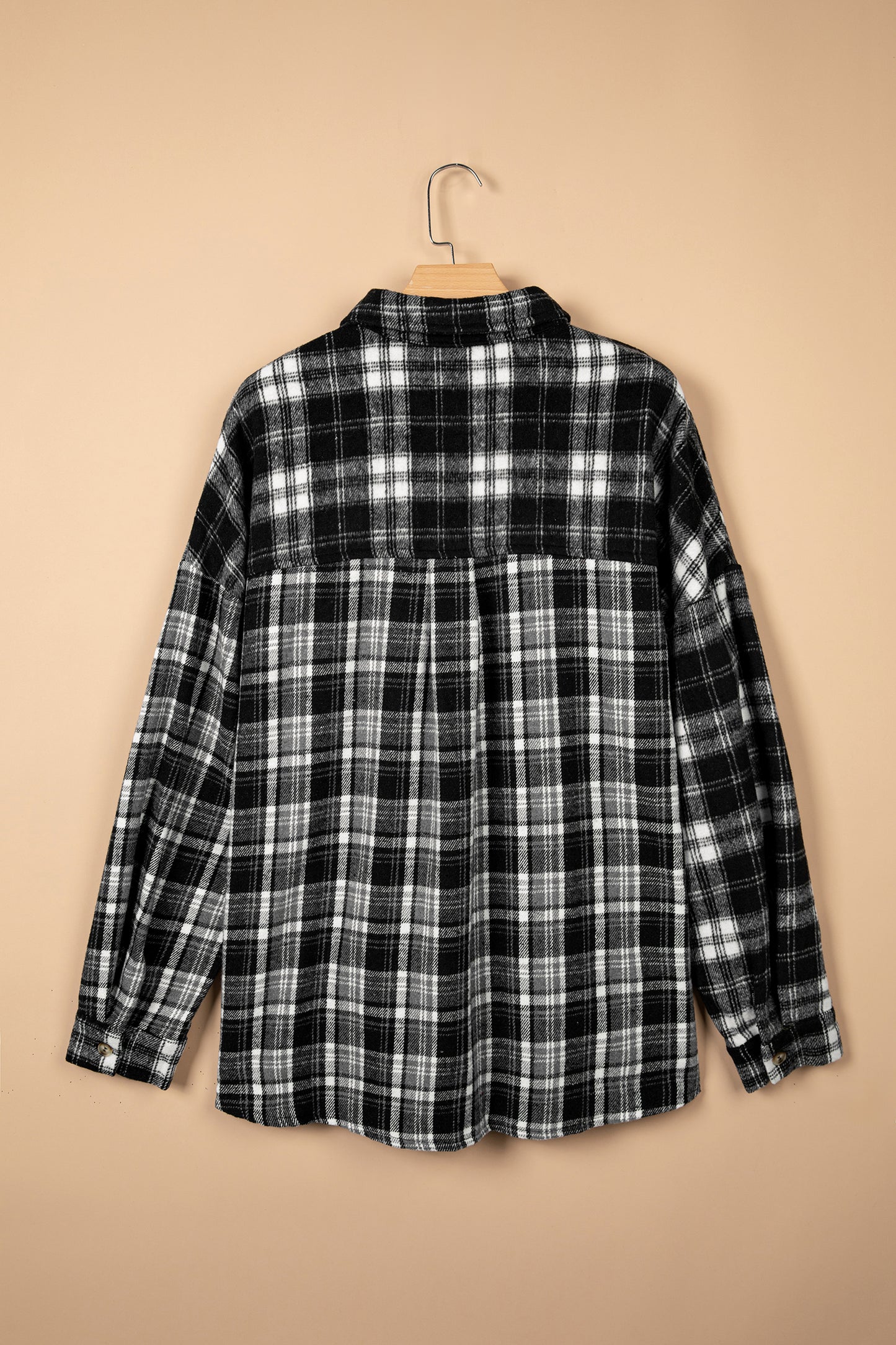 Black Plaid Long Sleeve V Neck Shift Plus Size Shirt Jacket