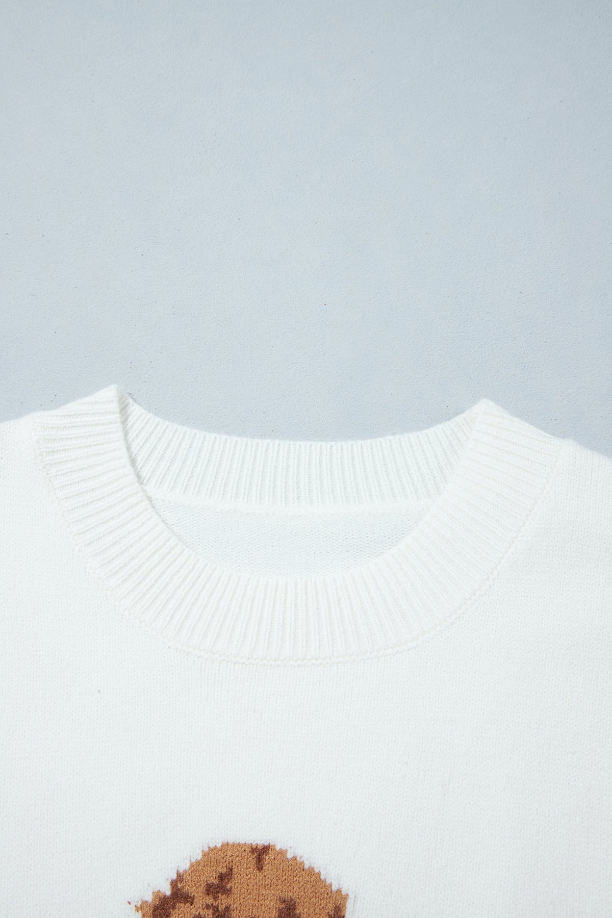 White Cozy Dog Print Dropped Shoulder Relaxed Sweater