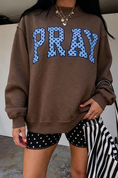 Coffee PRAY Polka Dot Embroidered Mock Neck Sweatshirt