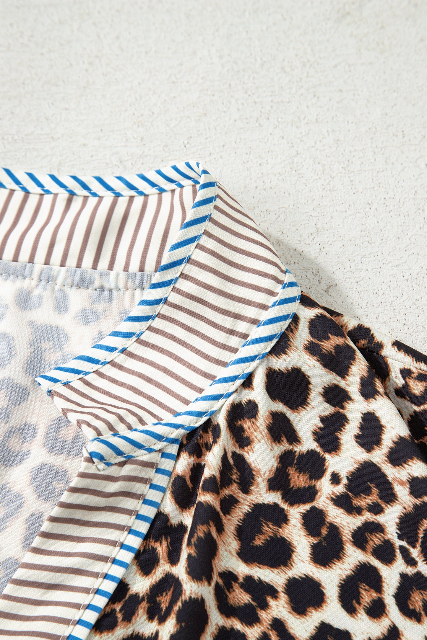 Khaki Plus Size Leopard Print Striped Trim V Neck Drop Waist Long Sleeve Mini Dress