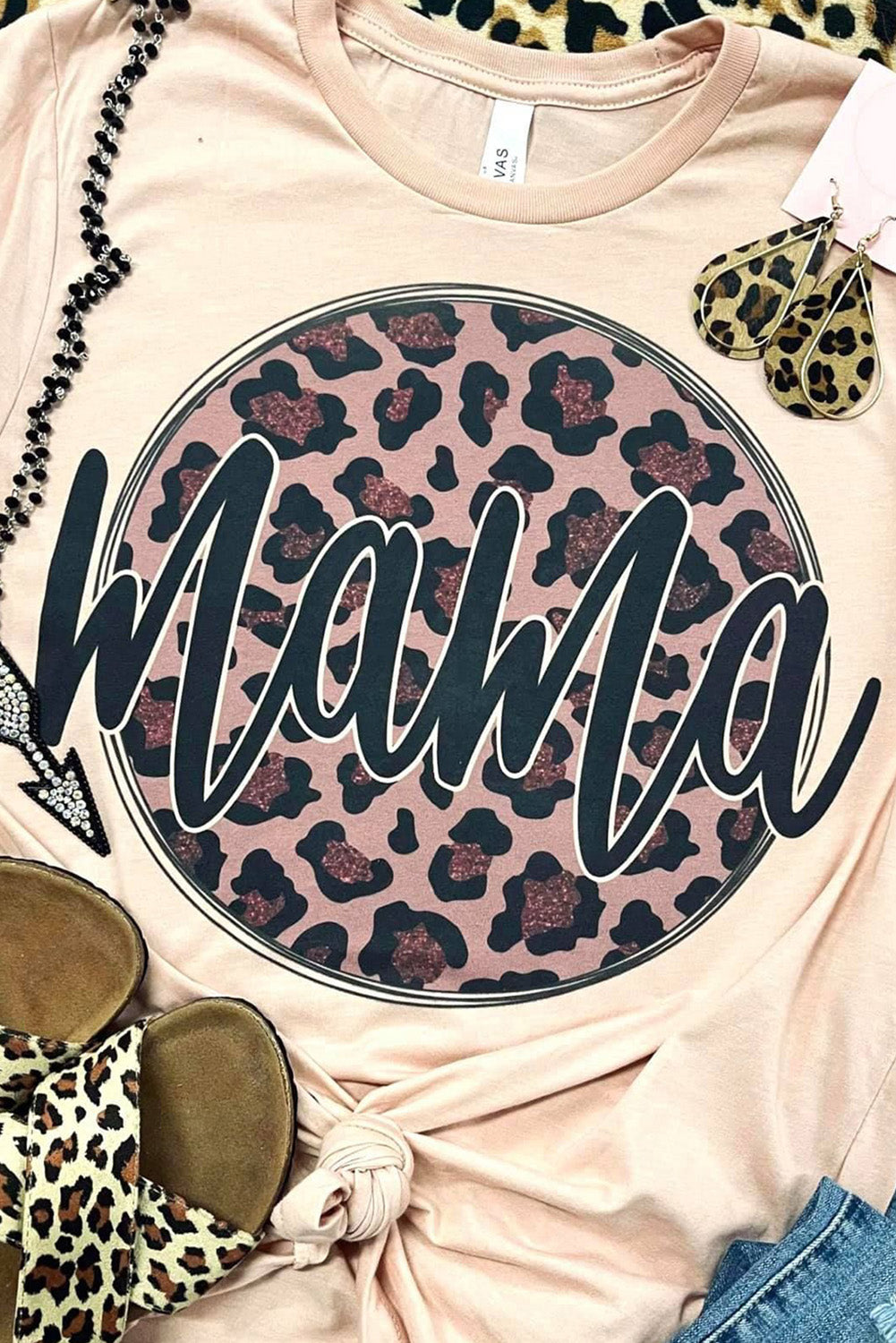 MOM life is the best life Camiseta con estampado de leopardo