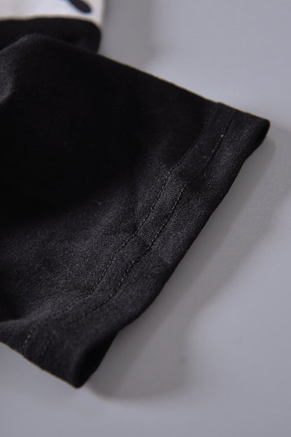 Black Striped Animal Print Colorblock Long Sleeve Top