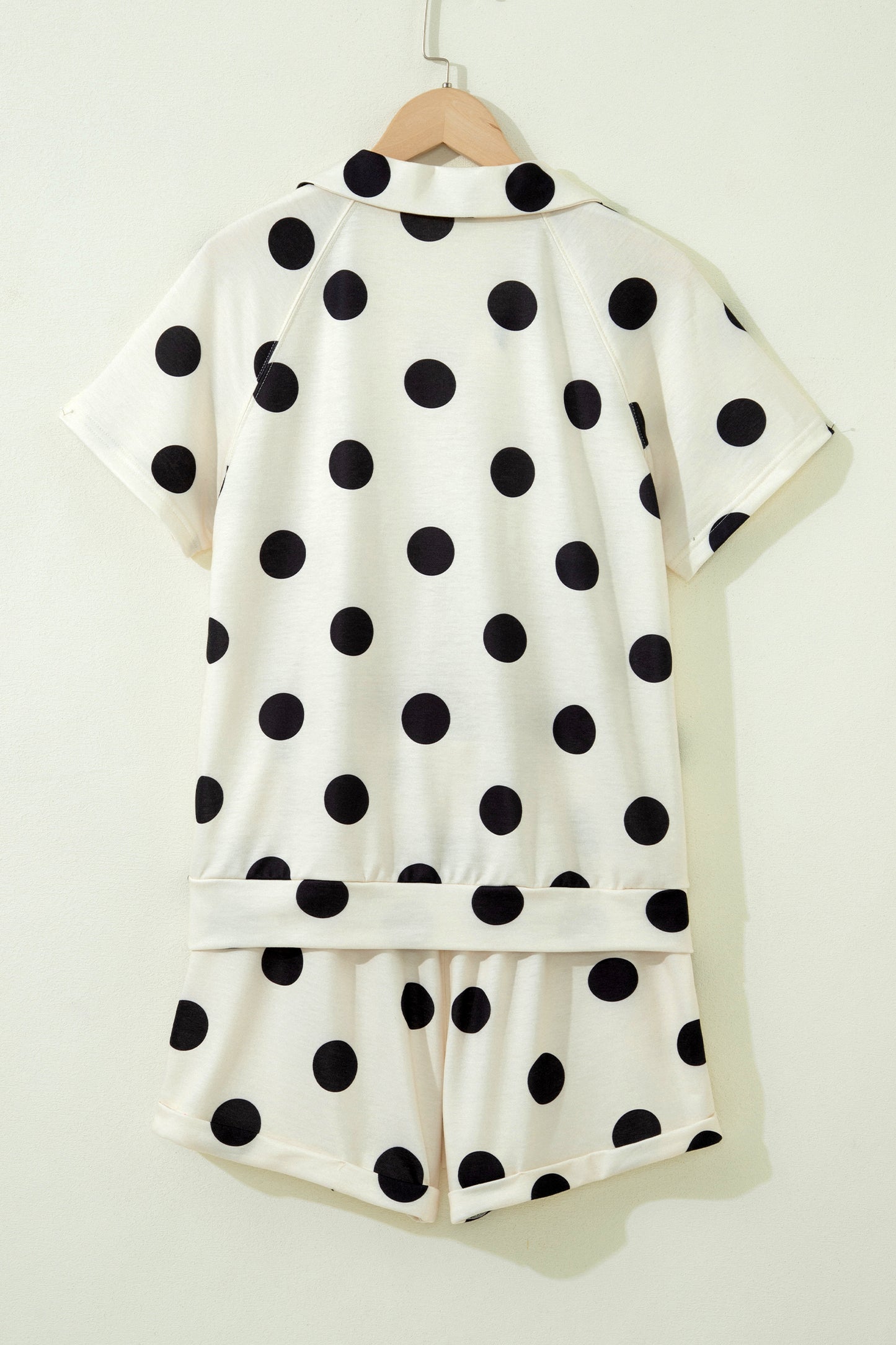Green Polka Dot Print V Neck Tee Short Set