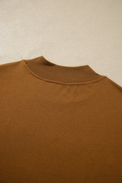 Chestnut Stay Salty Embroidered Long Sleeve Stand Neck Shift Pullover Sweatshirt