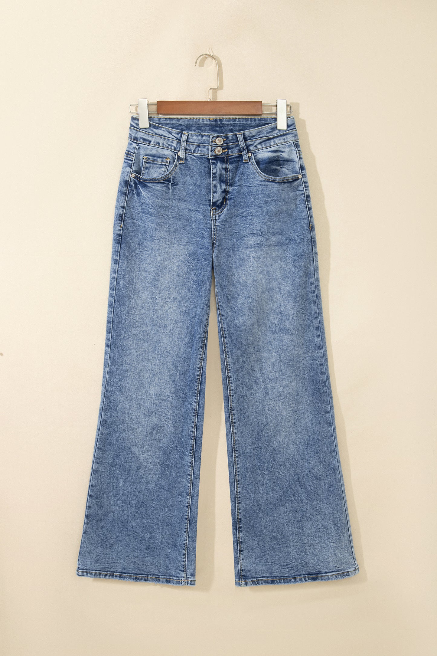 Beau Blue Acid Wash Pocket Detail Flare Jeans