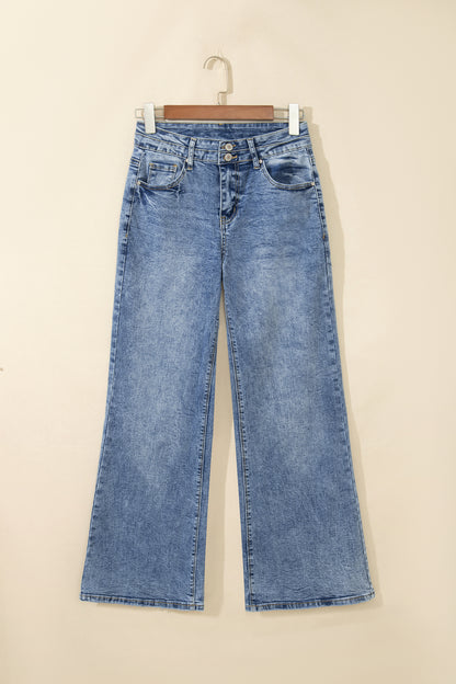 Beau Blue Acid Wash Pocket Detail Flare Jeans