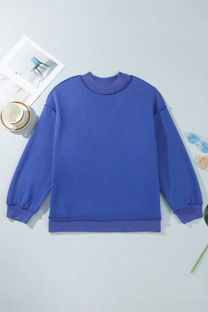 Dark Blue Exposed Seam Detail Reversible Double Wear Plus Size Sweatshirt