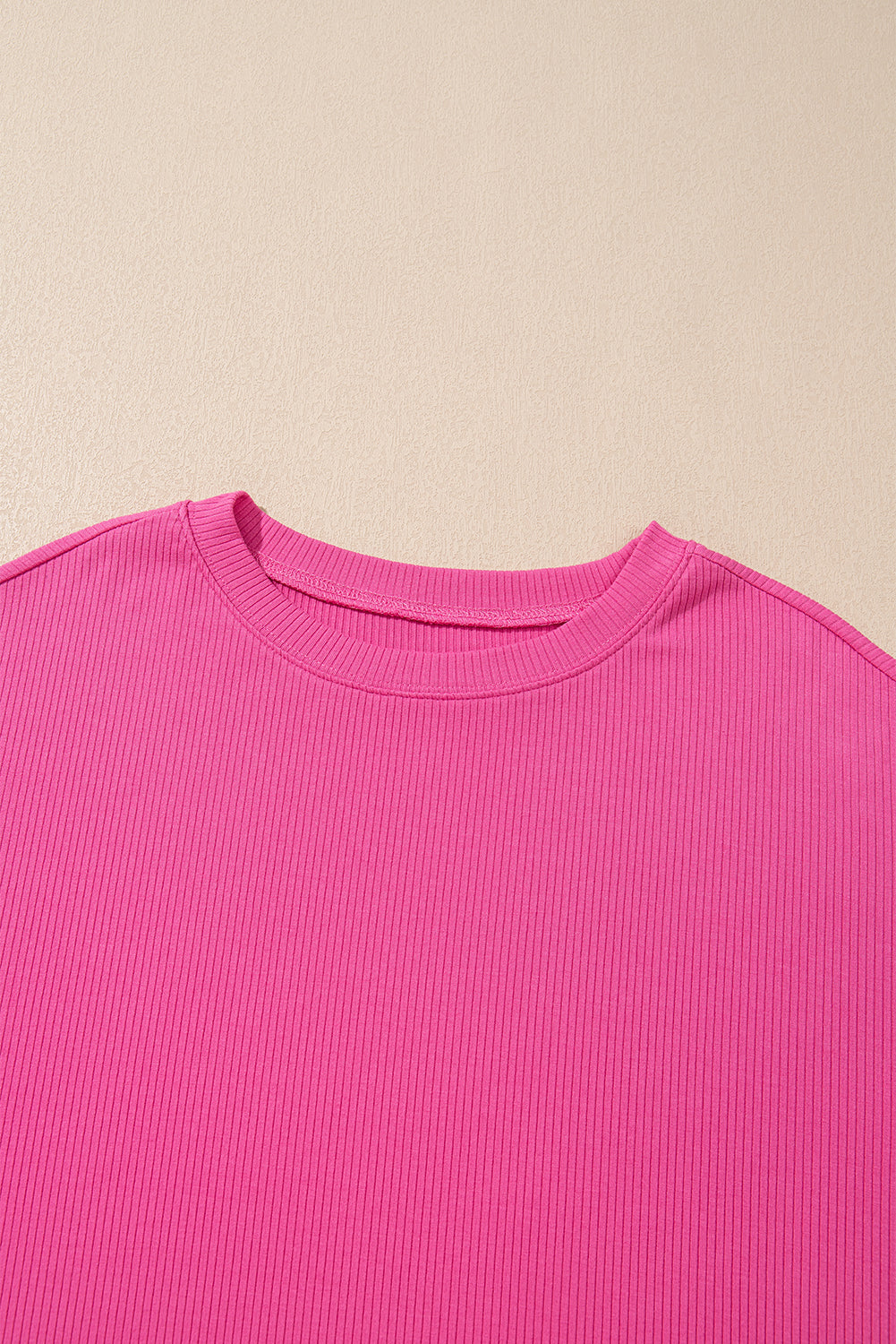 Rose Red Solid Color Loose Tunic Top and Slim Shorts Set