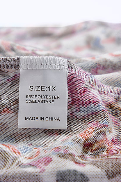 Blackish Plant Print Balloon Sleeve Curvy Dress