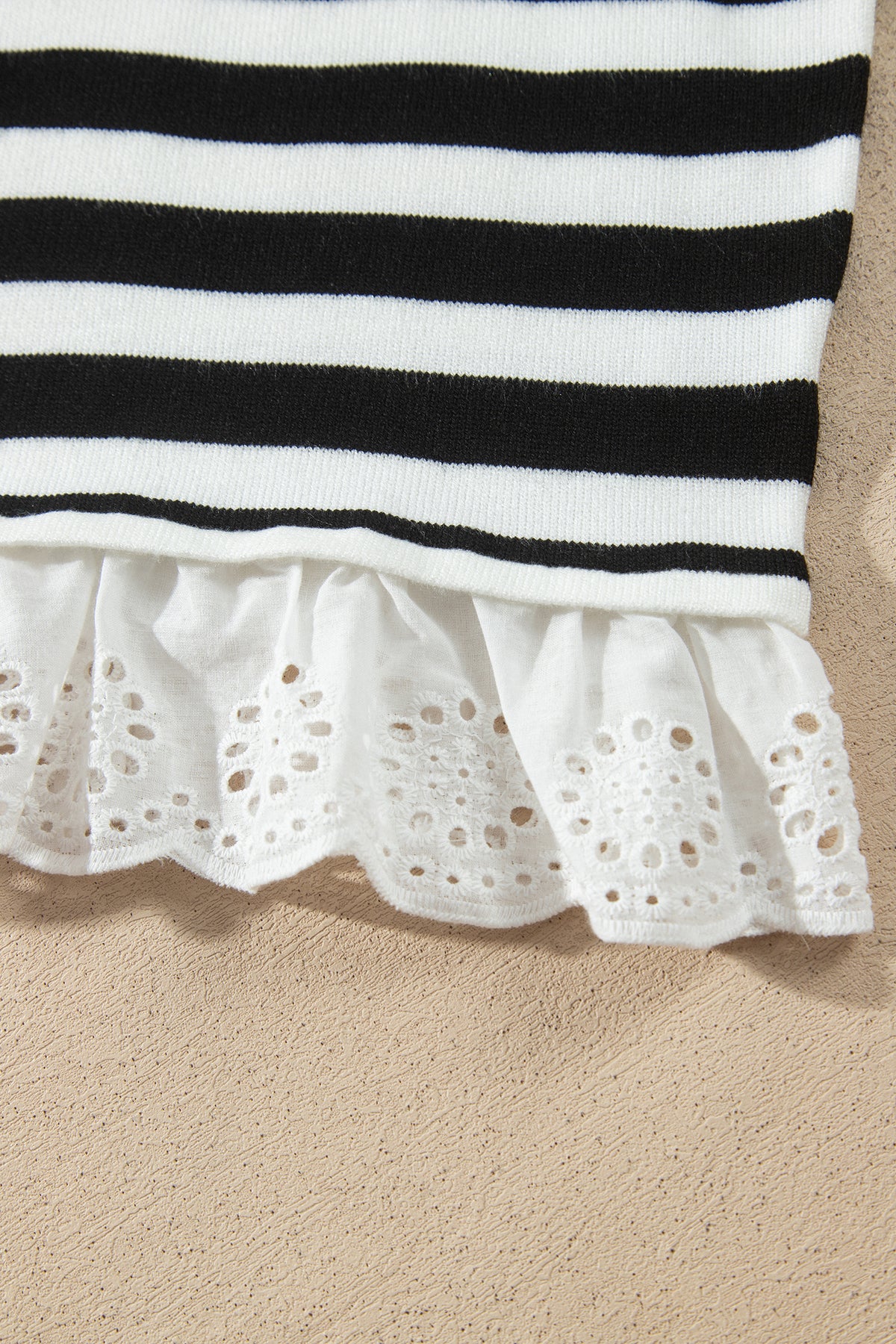 Black Striped High Neck Contrast Ruffle Detail Casual Sweater
