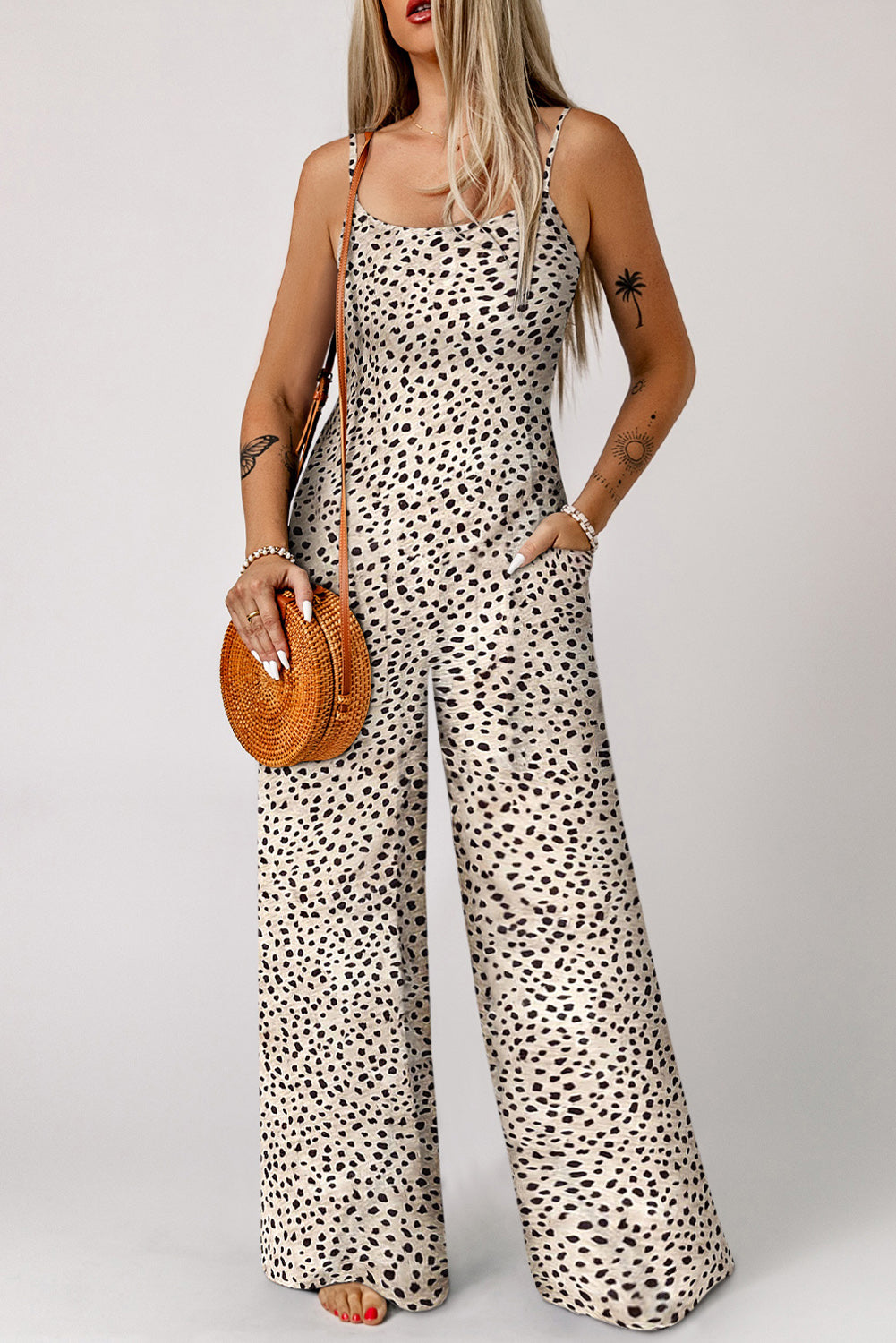 Loose Fit Side Pockets Spaghetti Strap Wide Leg Jumpsuit