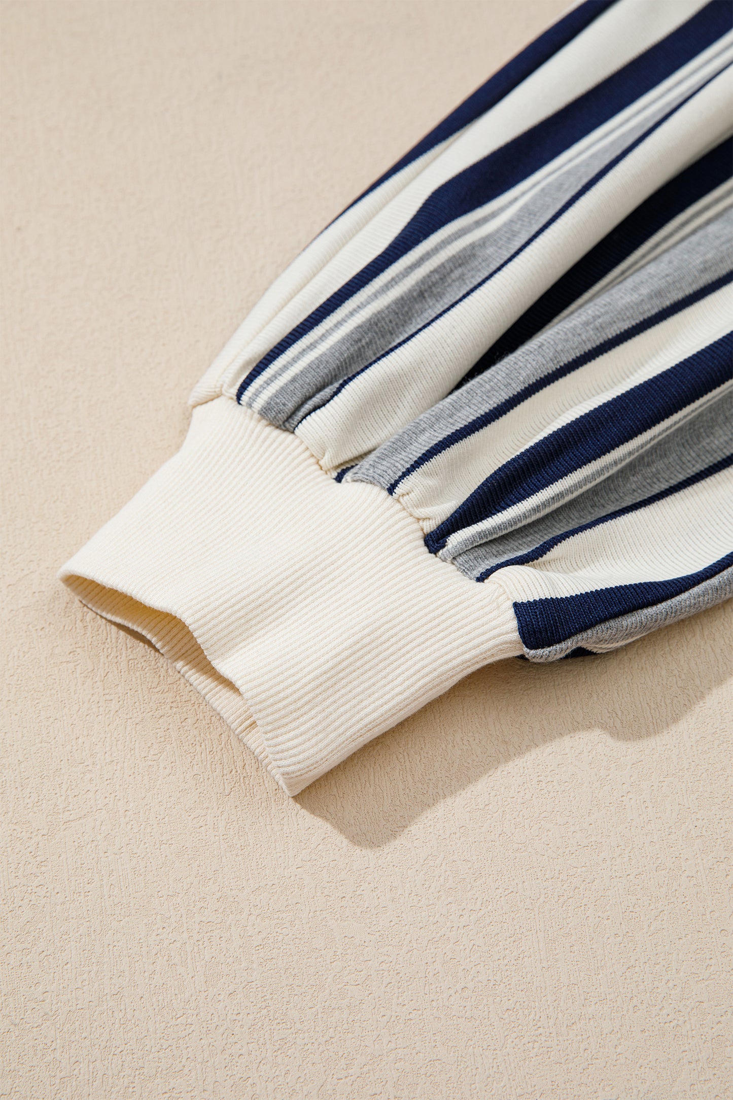 Blue Stripe Striped Ribbed Stand Neck Long Sleeve Shift Silhouette Sweatshirt