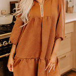 Desert Gold  Quarter Zip Collar Bracelet Sleeve Textured Mini Dress