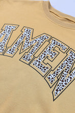 Khaki AMEN Leopard Letter Print Oversized Pullover Sweatshirt