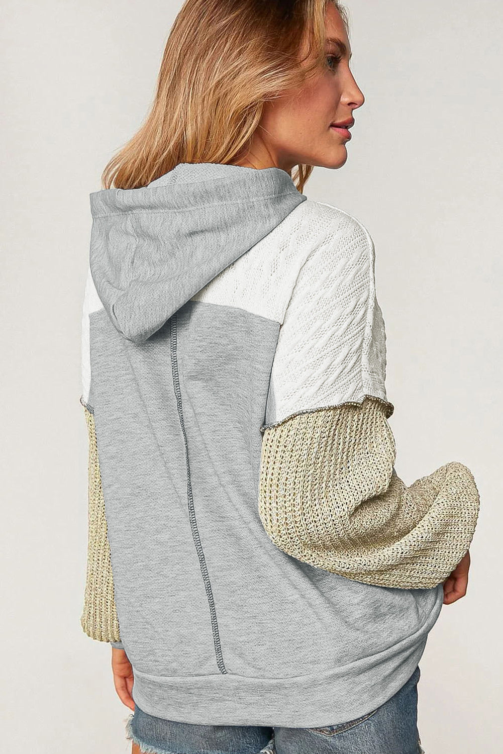 Sweat à capuche patchwork gris colorblock 