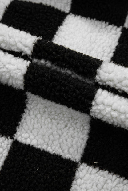 Veste polaire boutonnée à col et poches latérales à carreaux noirs