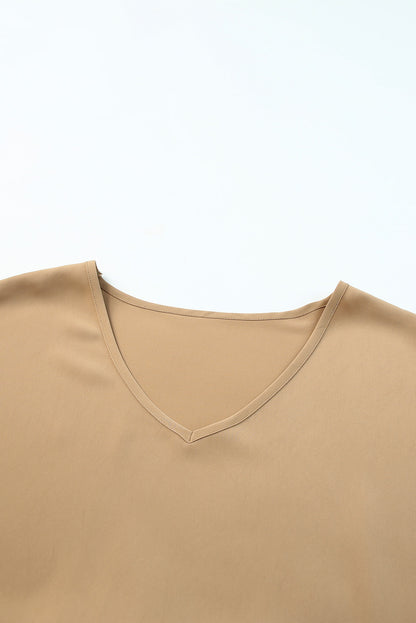 Chemisier oversize kaki à manches courtes et bordure à volants