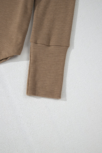 Haut côtelé à manches longues en broderie anglaise châtain