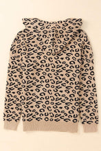 Khaki Leopard Knitted Drawstring Hooded Sweater