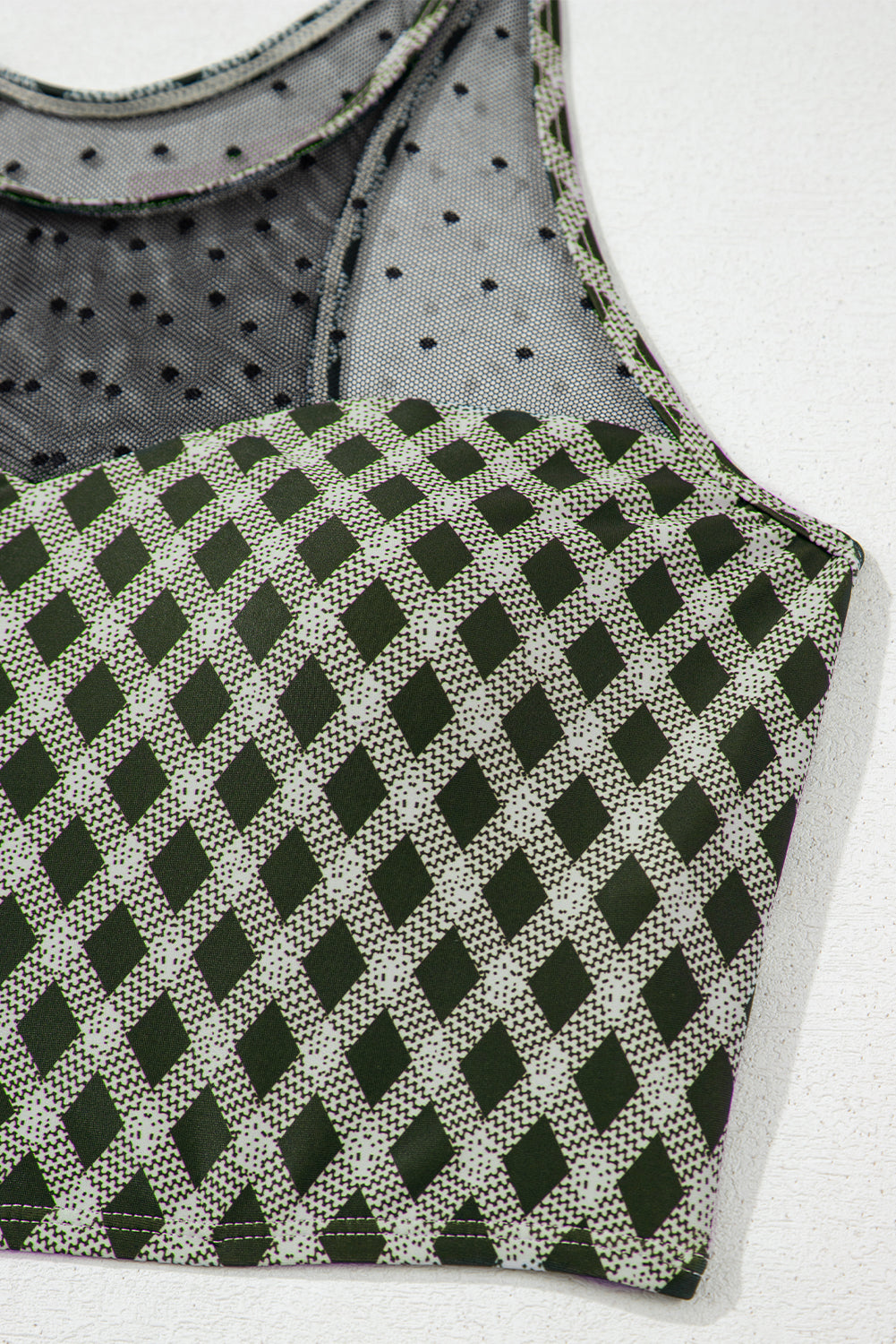 Bikini taille haute à carreaux et pois verts