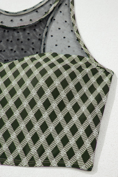 Bikini taille haute à carreaux et pois verts