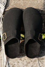 Black Suede Buckle Detail Slippers