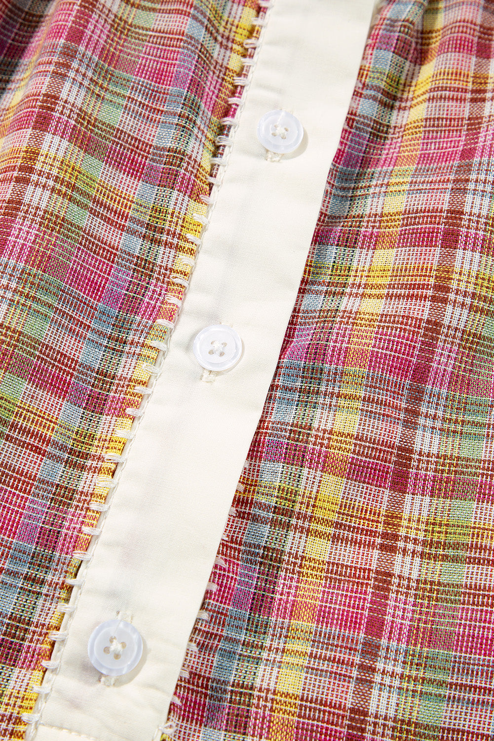 Chemisier Henley patchwork à carreaux colorblock rose