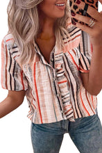Khaki Stripe Multicolor Frilled Short Sleeve Shirt