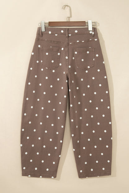 Pink Tailored Seam Polka Dot Print Ankle Length Casual Jeans