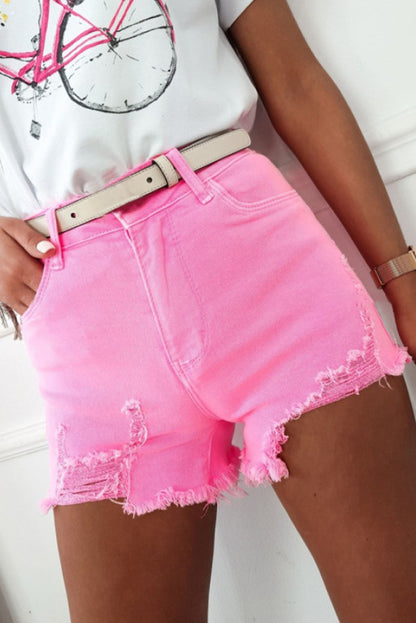 Short en jean vieilli de couleur unie