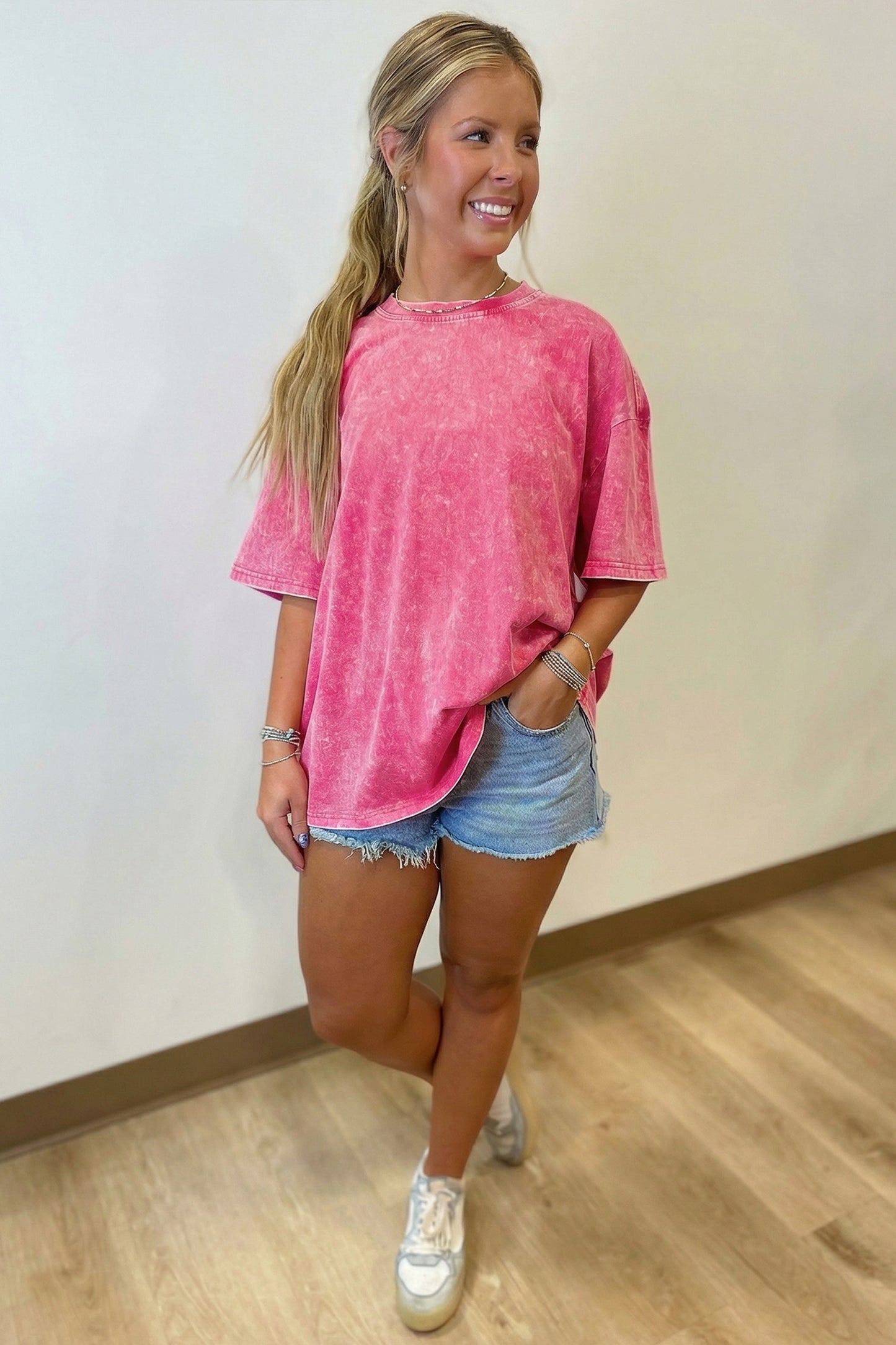 Sachet Pink Solid Color Cotton Mineral Washed Oversize Tee