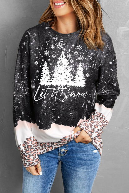 Sudadera blanqueada con estampado de leopardo navideño nevado