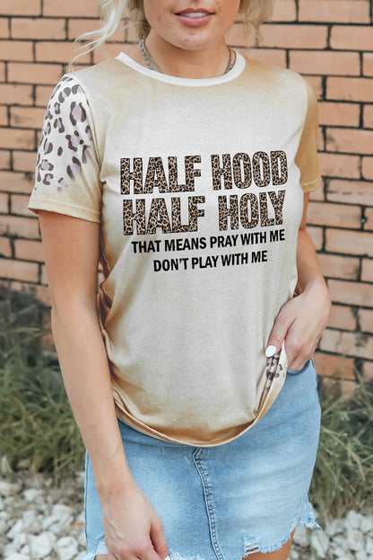 Camiseta caqui de manga corta HALF HOOD HALF HOLY Leopard