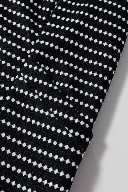 Black Striped V Neck Long Puff Sleeve Shift Dress