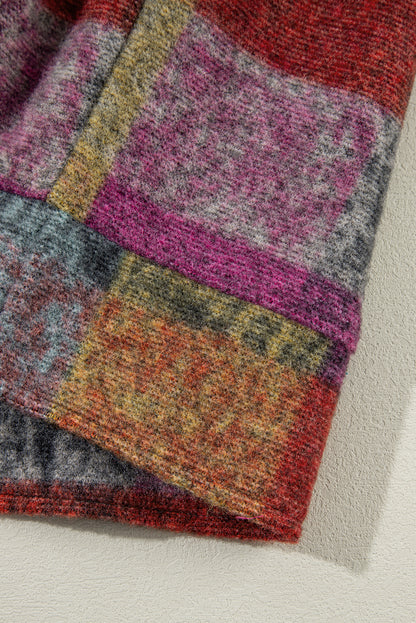 Gilet ample zippé à imprimé écossais multicolore avec poches latérales