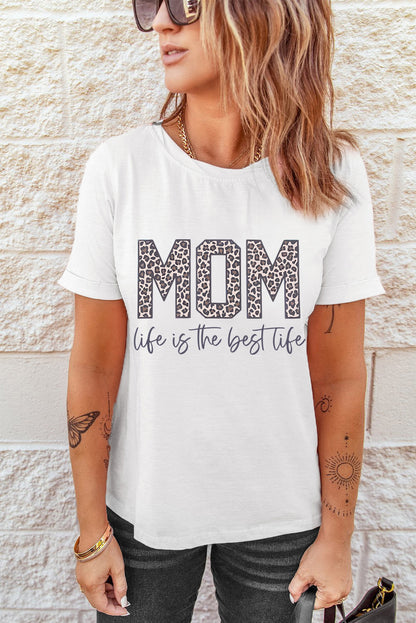 MOM life is the best life Camiseta con estampado de leopardo