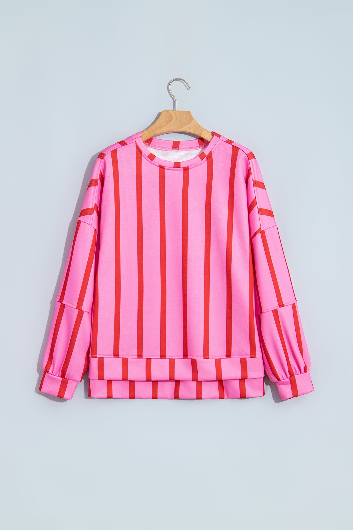 Red Stripe Dropped Shoulder Round Neck Casual Sweatshirt