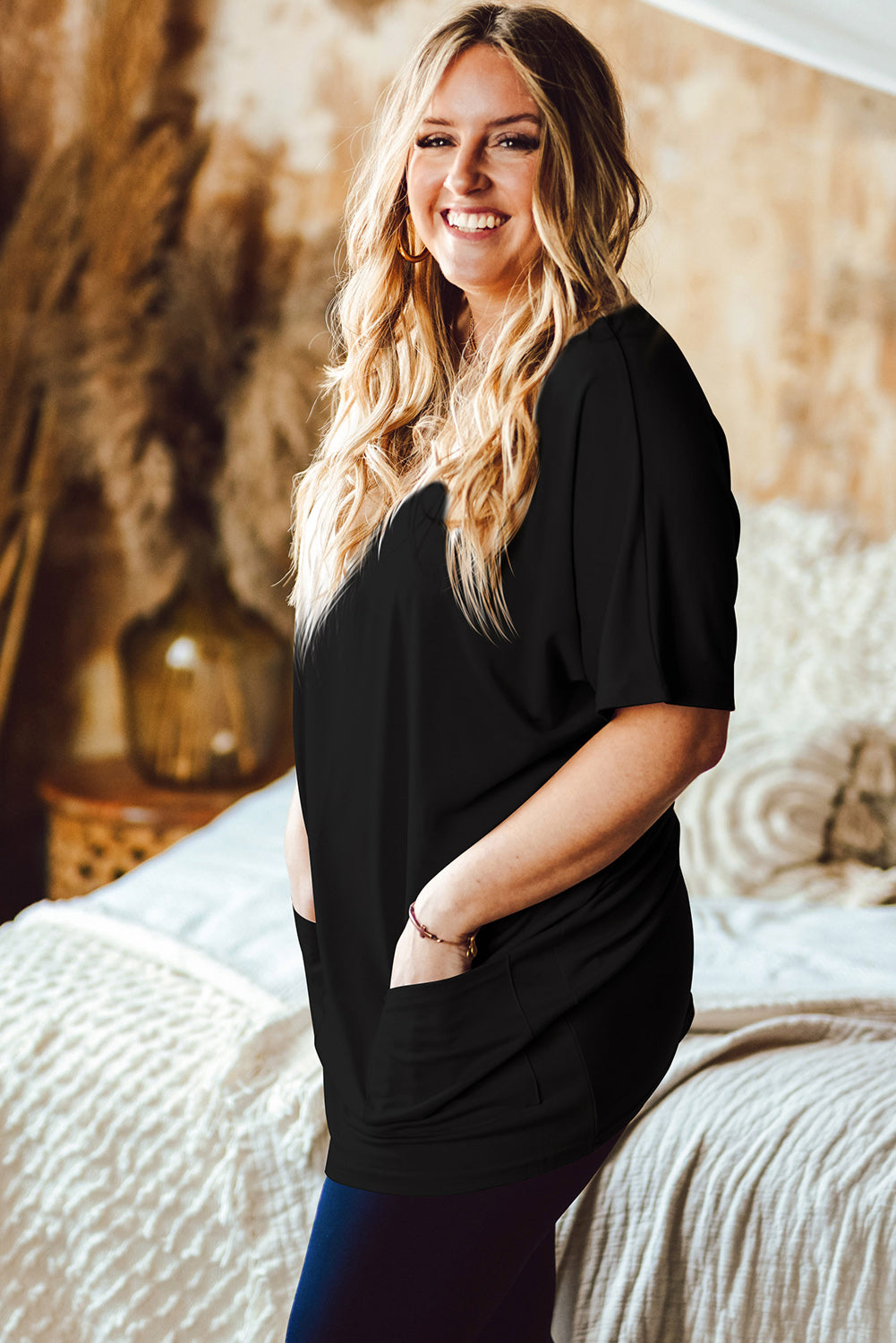 Tunique à manches courtes avec poches latérales 